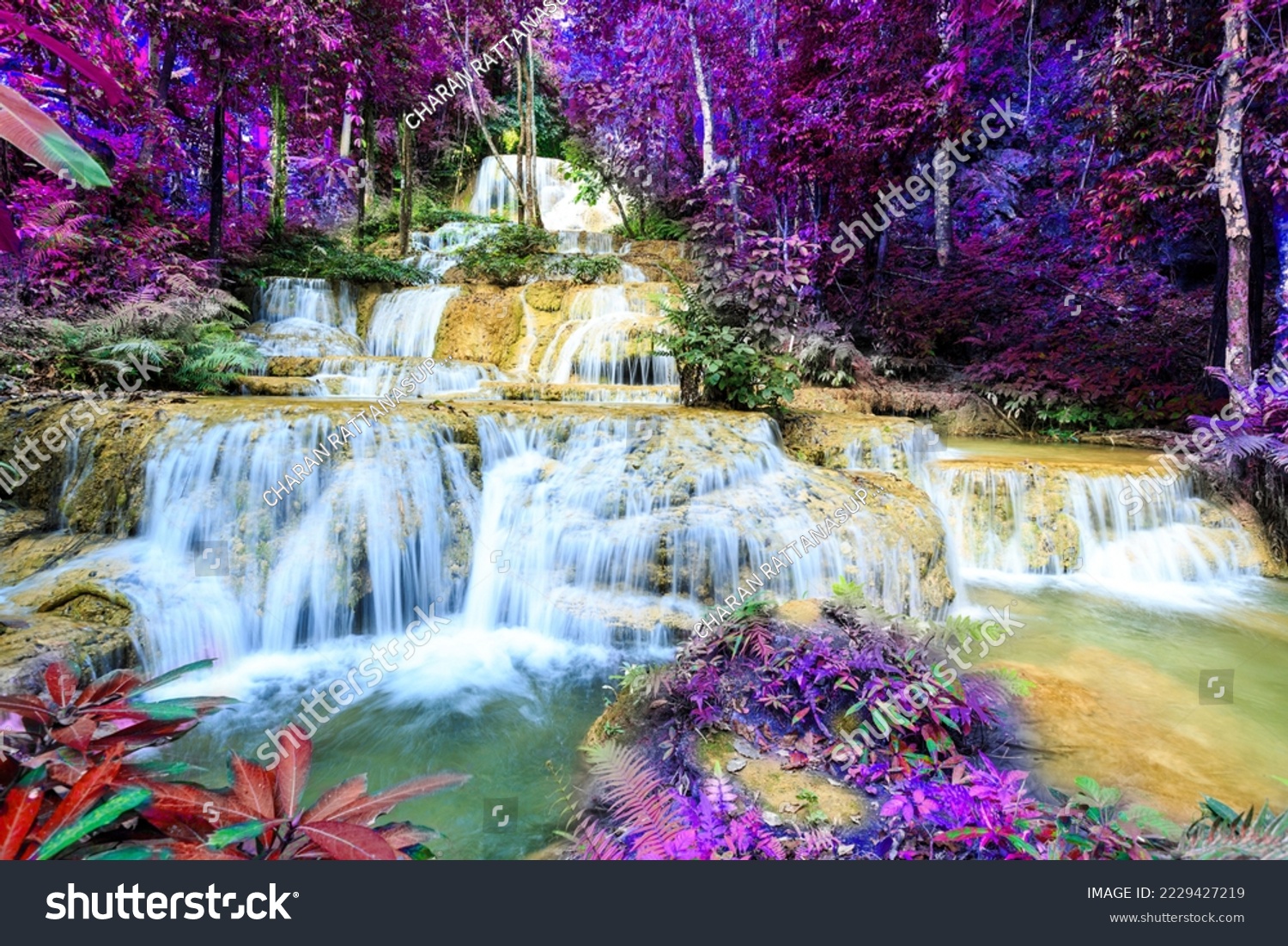 Mae Kae Waterfall is Unseen waterfall at Tham Pha Thai national park, Lampang province, jungle Thailand #2229427219