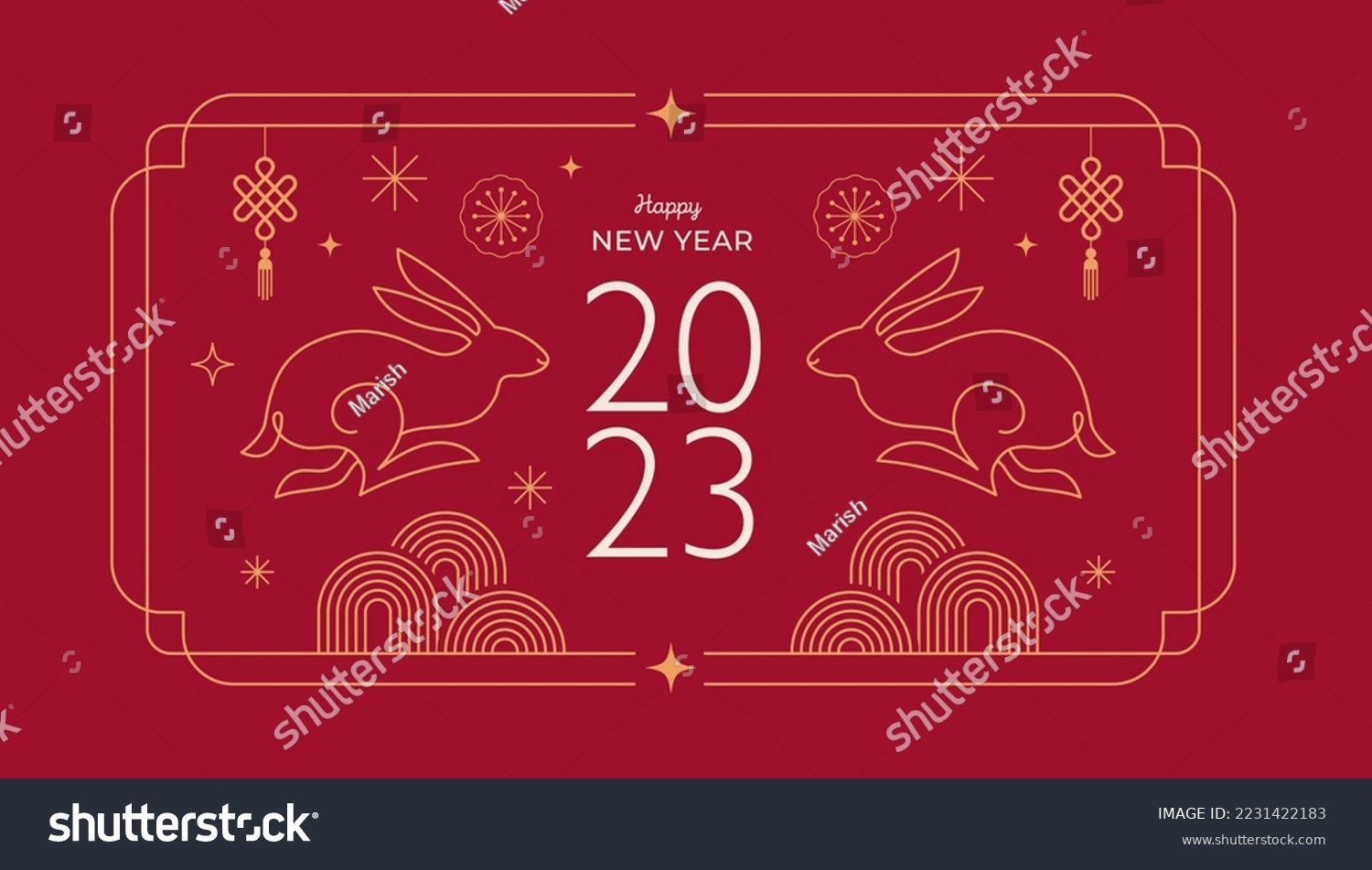 Chinese Lunar New Year 2023, year of the rabbit - Modern style linear design, banner and background. Lunar new year concept, modern design #2231422183