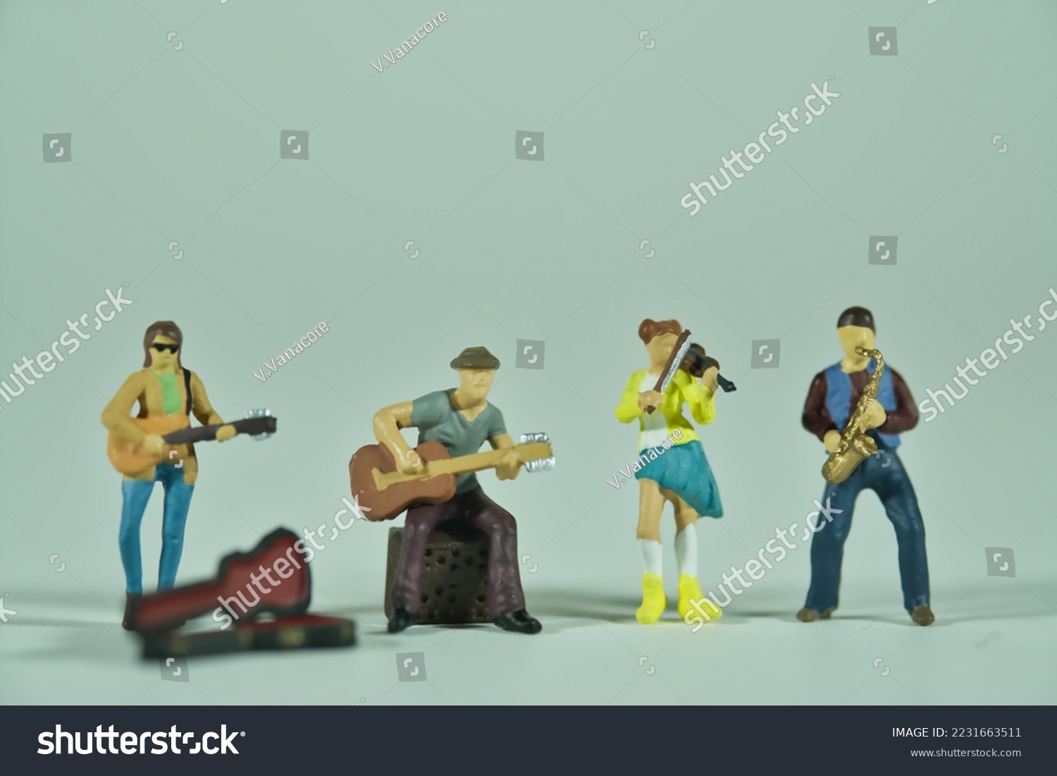 music band playing music, isolated on light background #2231663511