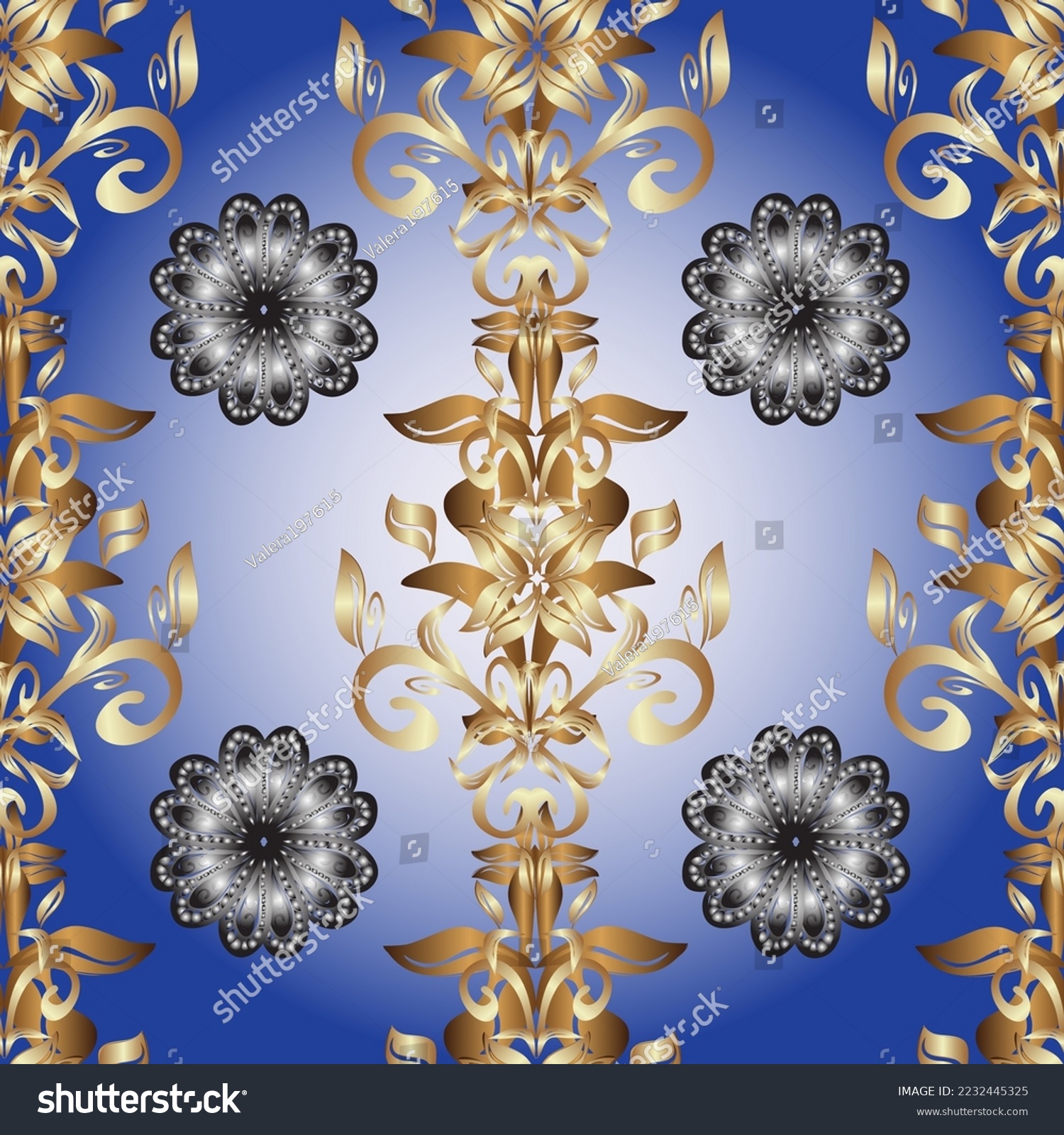 vector vintage baroque floral seamless pattern in gold. Ornate decoration. Luxury, royal and Victorian concept. Golden pattern on a colors with golden elements. #2232445325