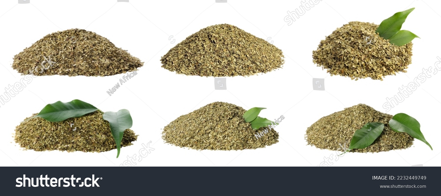 Set with yerba mate leaf mix on white background. Banner design #2232449749
