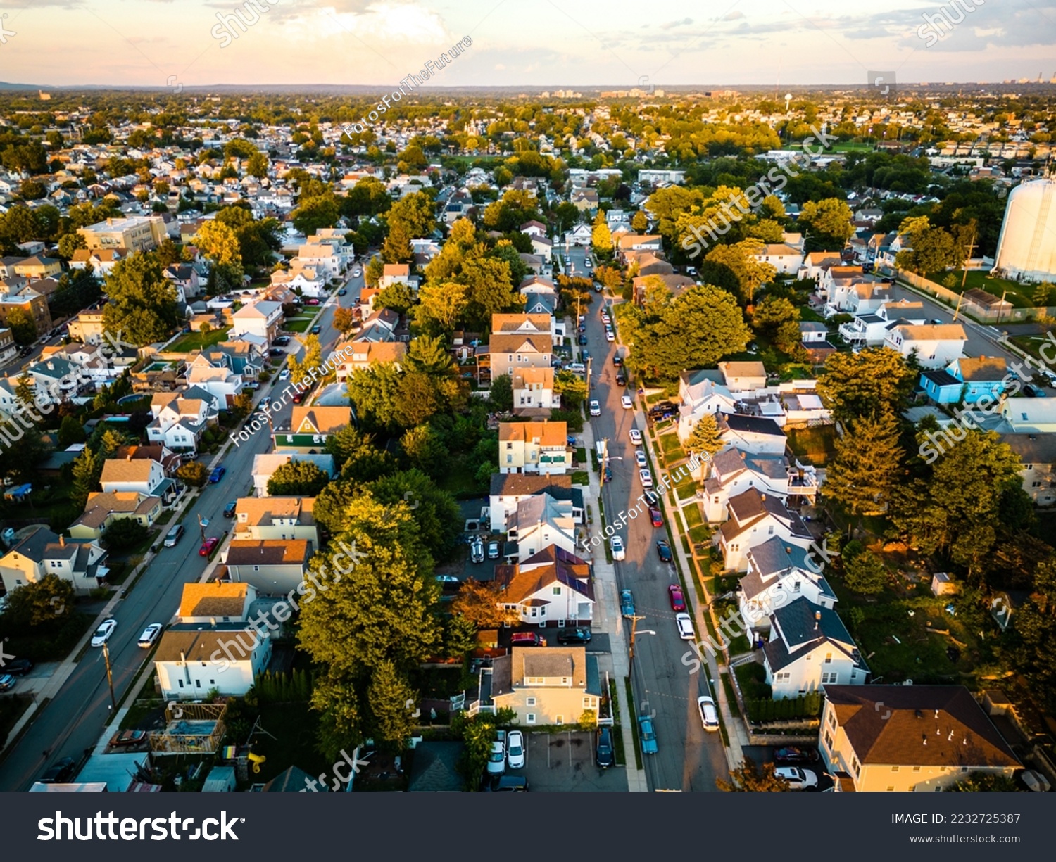 Aerial of Sunset in Garfield New Jersey #2232725387