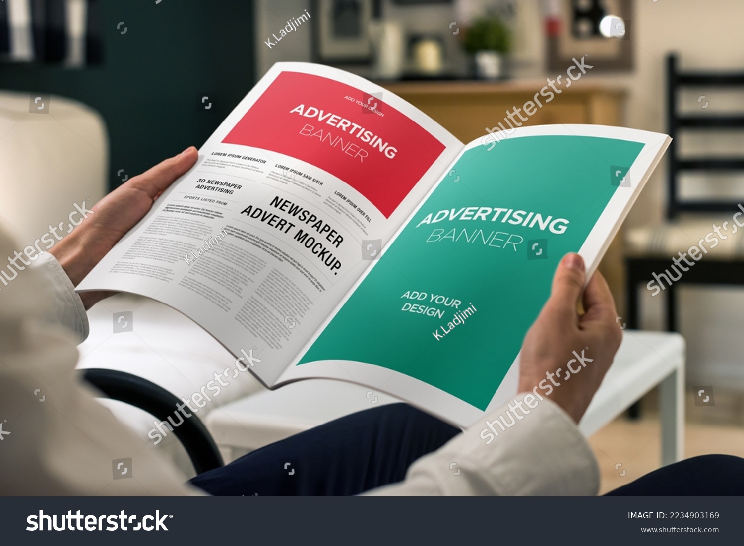 Advertising Banner on Magazine, Brochure Mockup With Hands #2234903169
