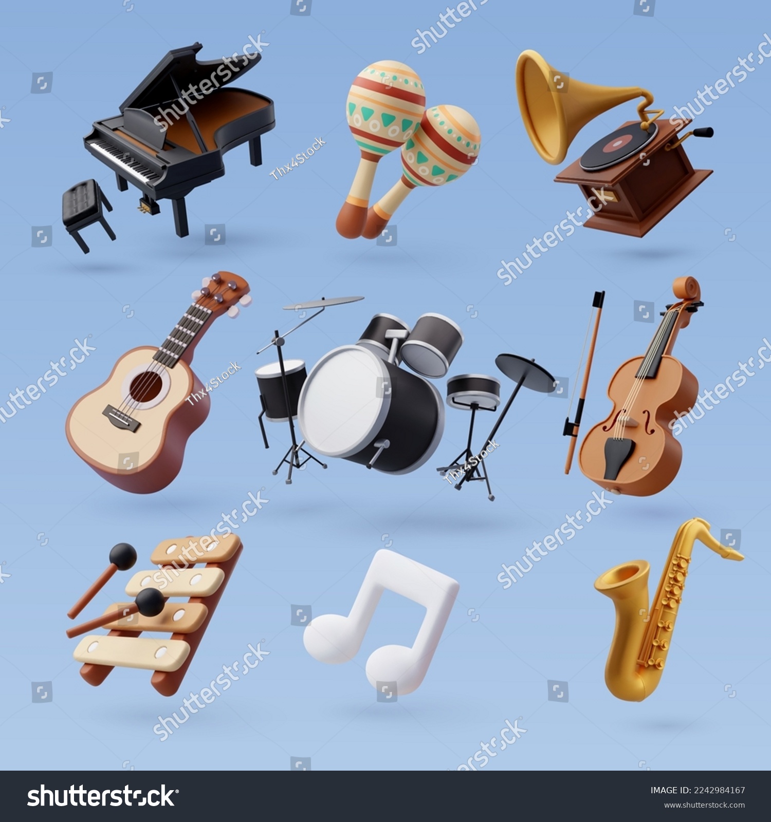 3d icon set of music instrument, musical and recreation concept. Eps 10 Vector. #2242984167