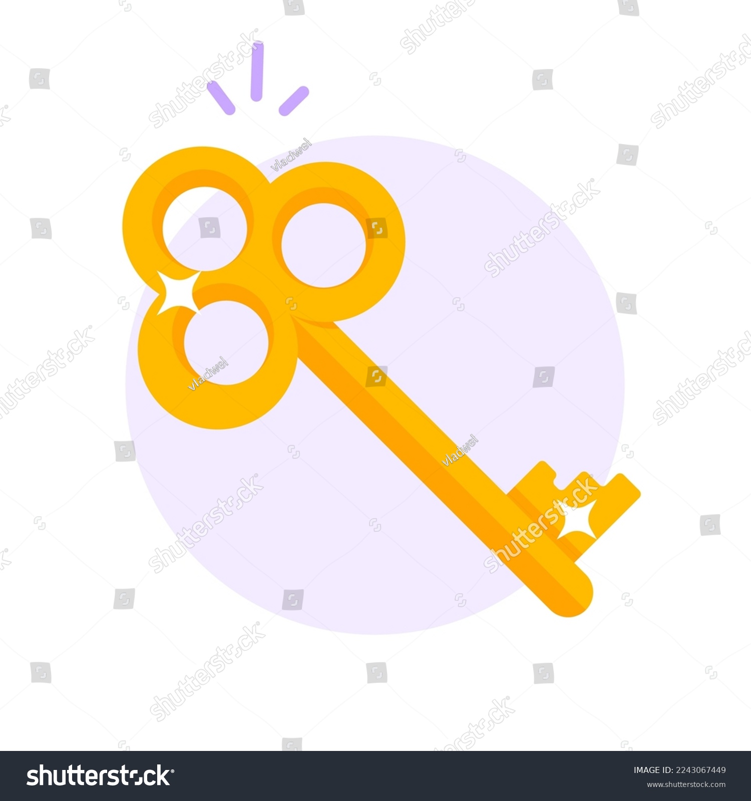 Key gold old icon retro vector modern or antique golden vintage sparkle glitter latchkey yellow color clipart graphic illustration, idea of new shine solution passkey, secret access trendy design  #2243067449