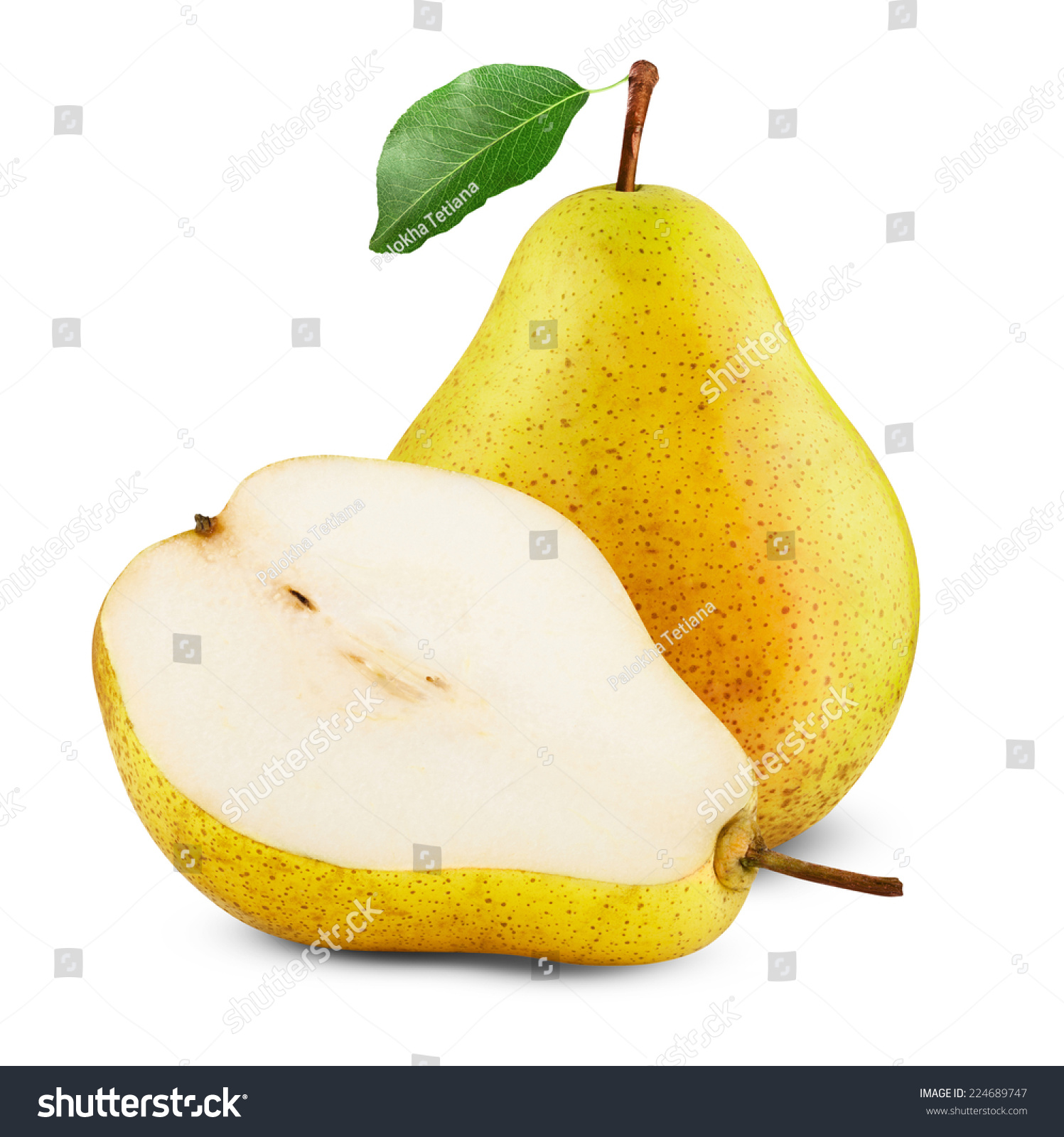 ripe yellow pears isolated on white background. Clipping Path #224689747