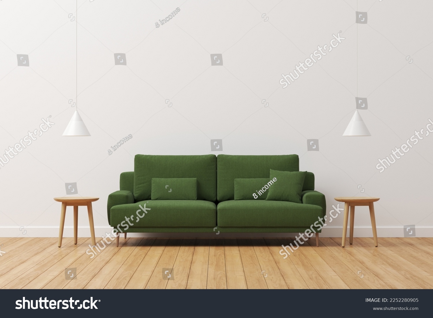Cozy living area scene. Interior of living minimal style with empty space for products presentation or text for advertising. #2252280905