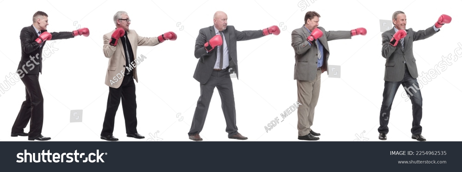 collage of businessmen in boxing gloves isolated #2254962535