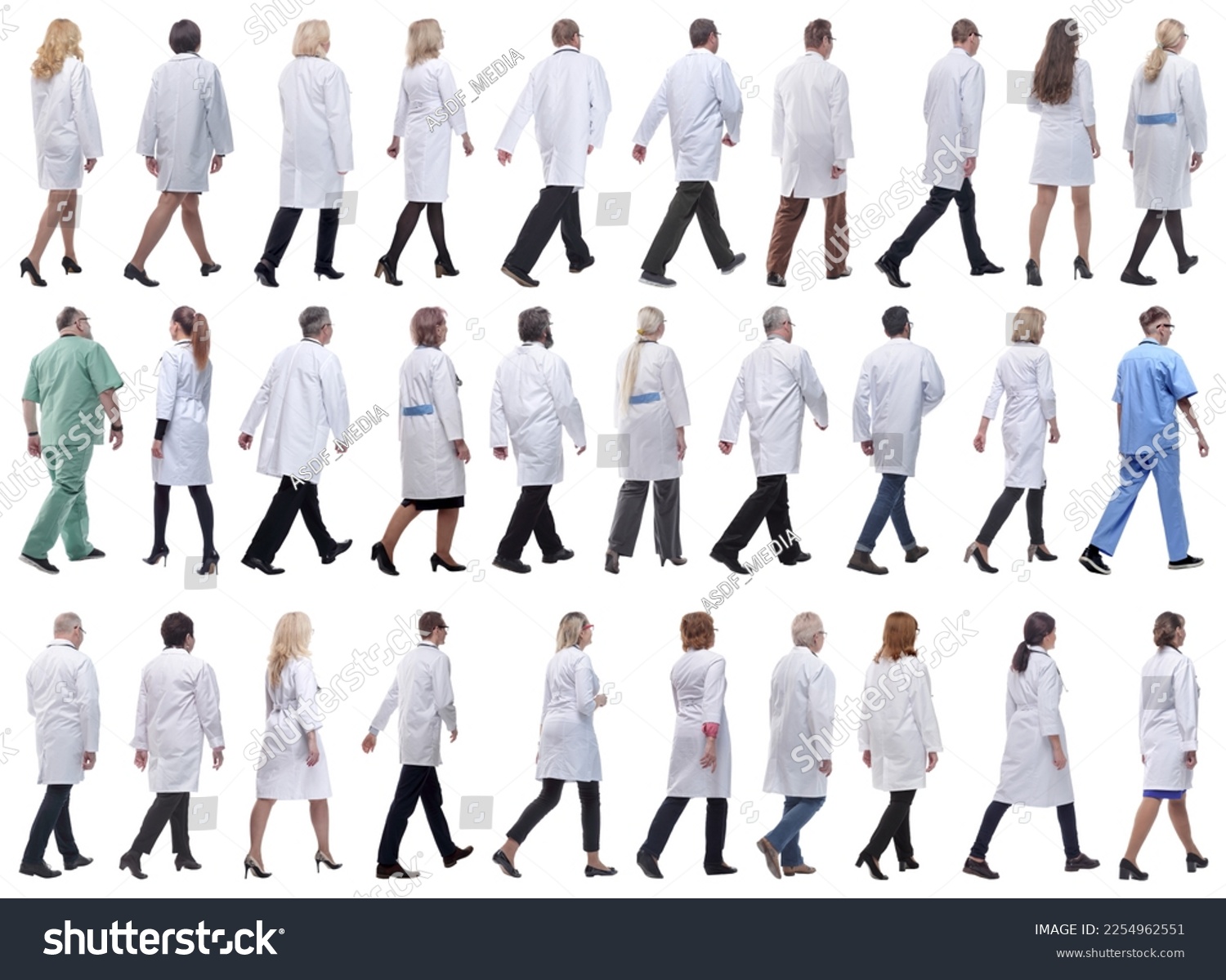 group of doctors in motion isolated on white #2254962551