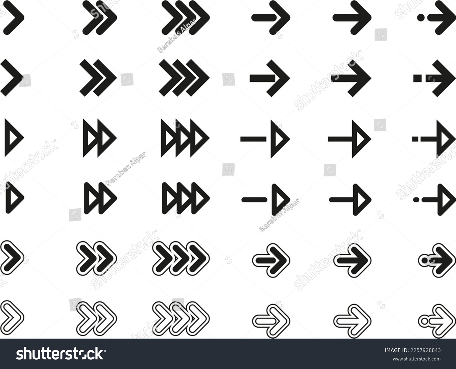 Black arrow set icons. Arrow icon. Arrow collection. Arrow. Direction set. Cursor. Modern simple arrows. Illustration. #2257928843
