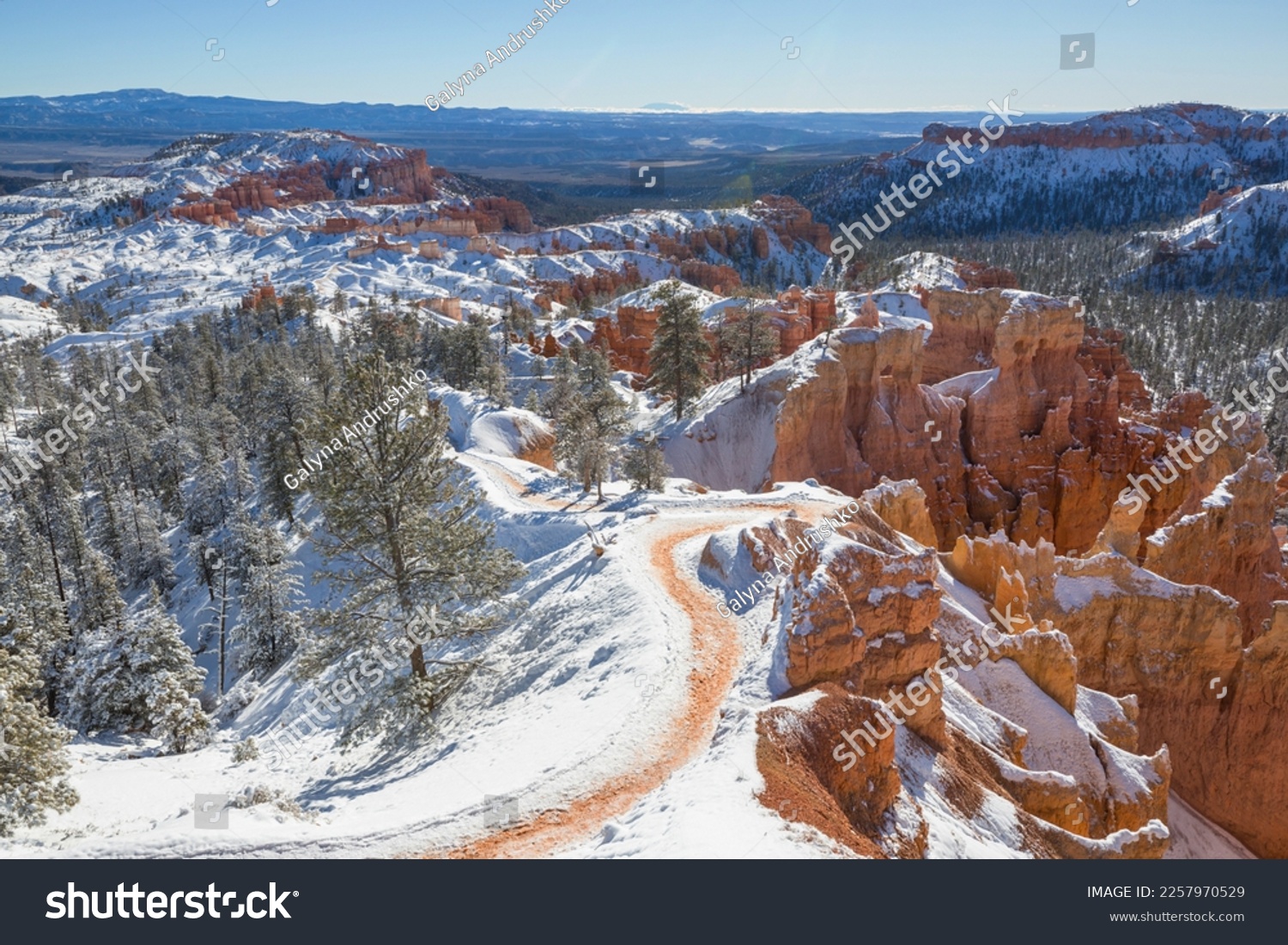 Picturesque colorful pink rocks of the Bryce Canyon National park in the winter season, Utah, USA #2257970529