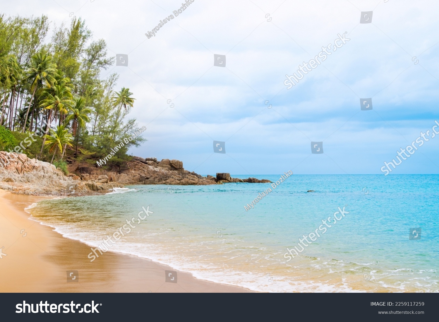 Beautiful landscape of the Indian Ocean coast with a rocky beach on the island of Phuket, Thailand #2259117259