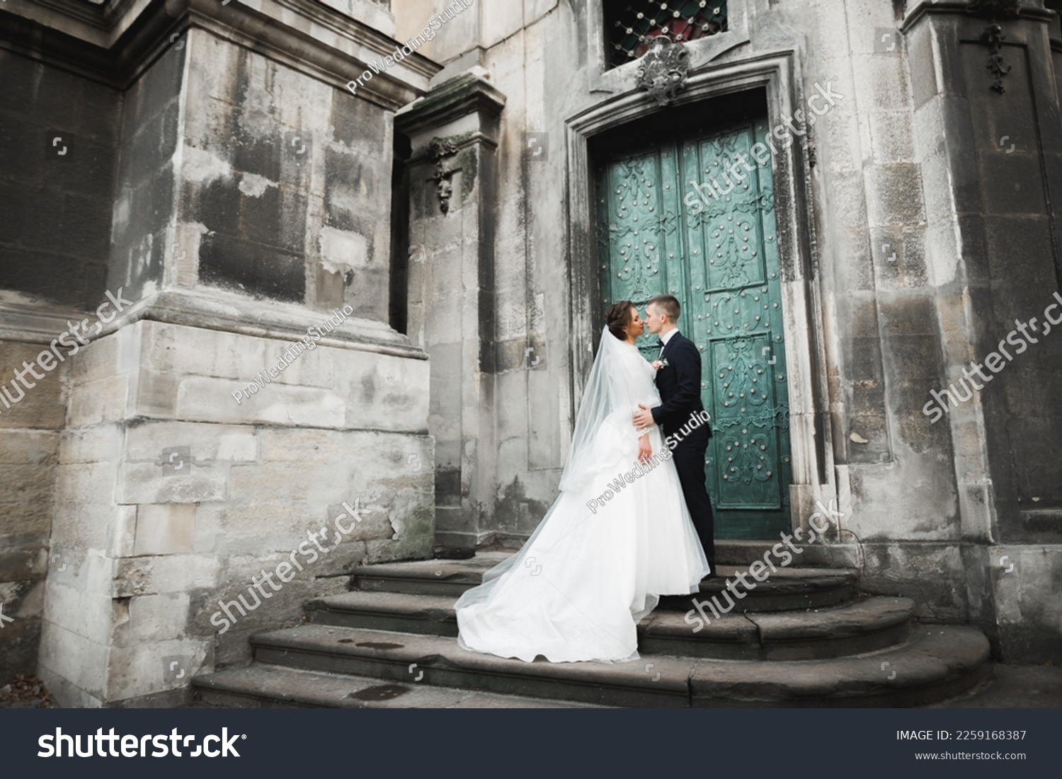 Luxury married wedding couple, bride and groom posing in old city #2259168387