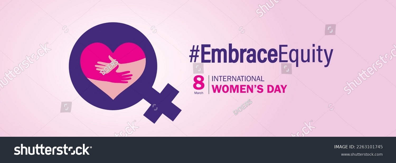 International Women's Day 2023, campaign theme: Embrace Equity. Women's Day banner vector illustration. Give equity a huge embrace. #2263101745