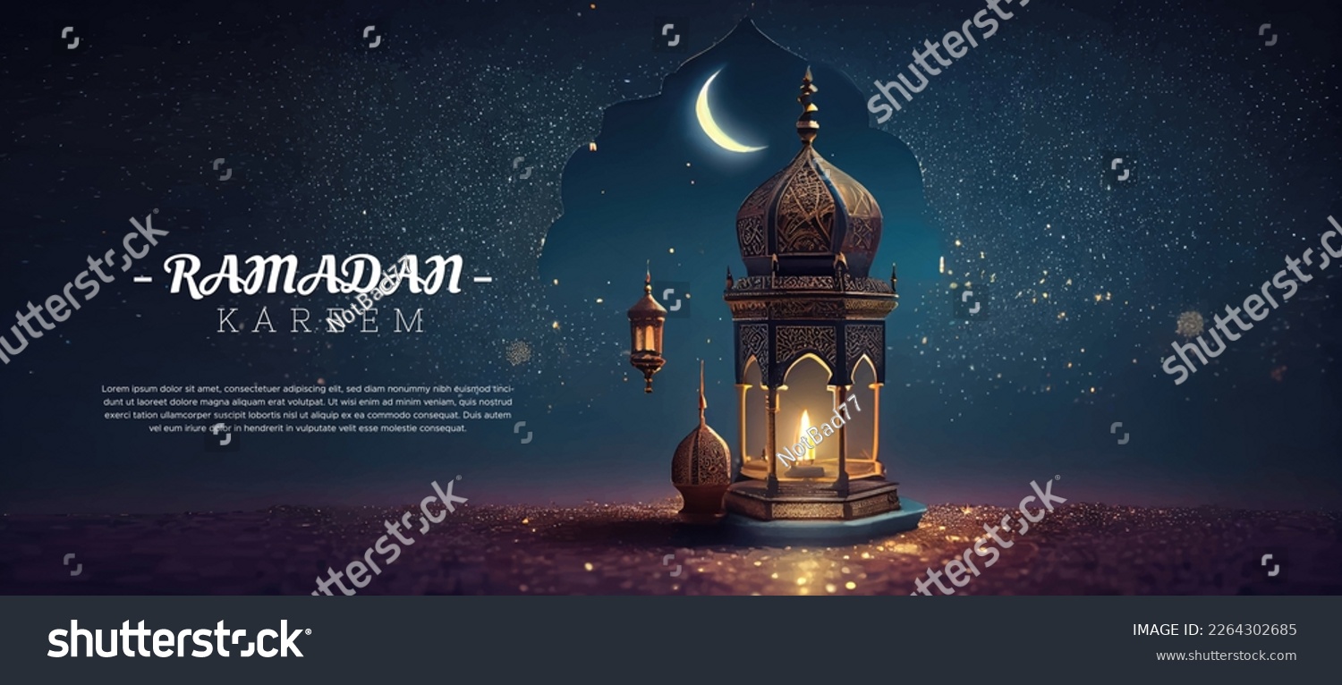 arabic lantern of ramadan celebration background illustration. #2264302685