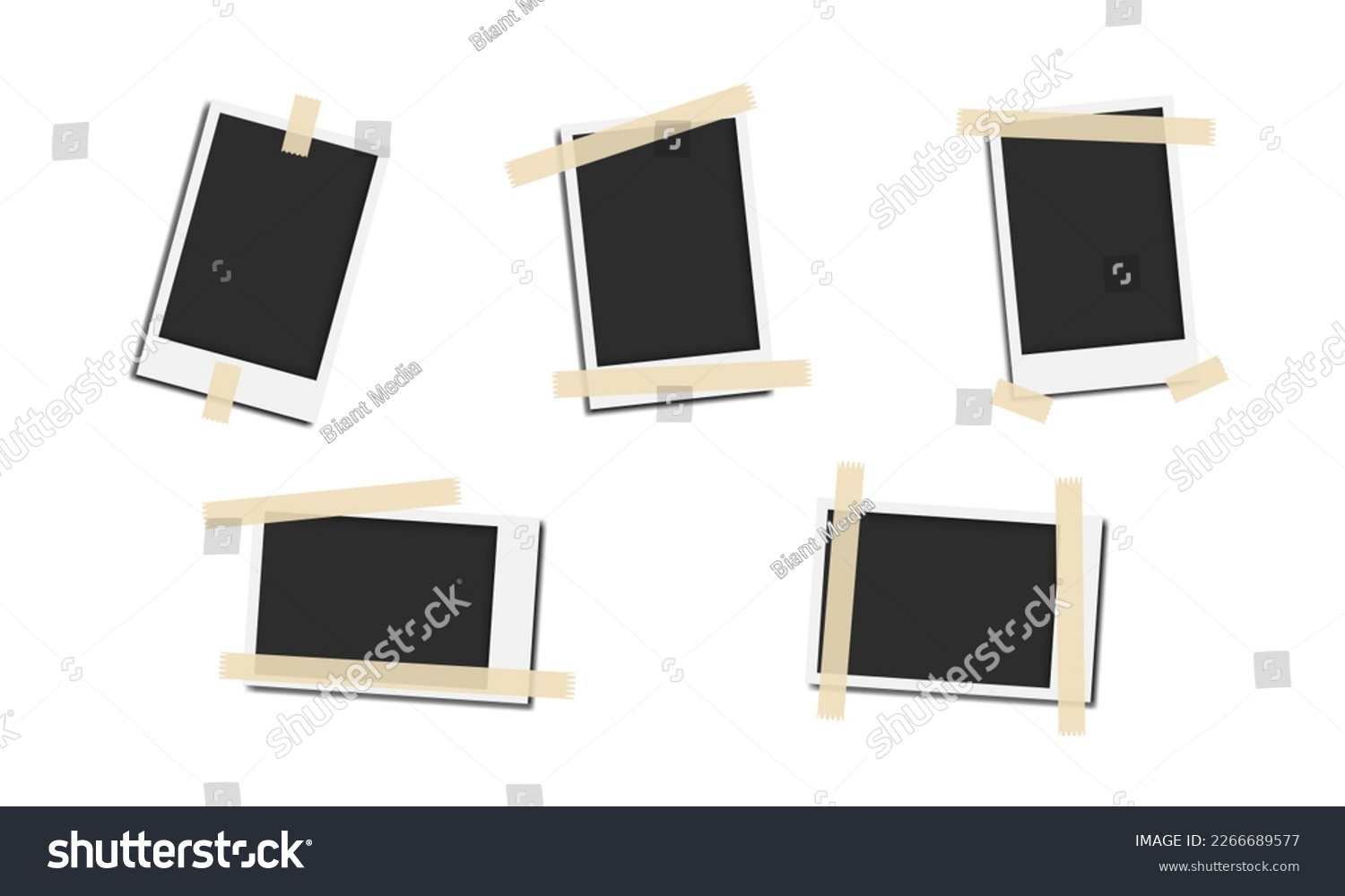 Set of realistic vintage photo frame with adhesive tape. Realistic modern photo frames glued on tape. Vector illustration isolated on white #2266689577