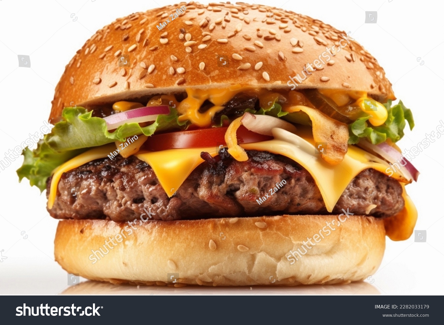 Classic hamburger stock photo, isolated in white #2282033179