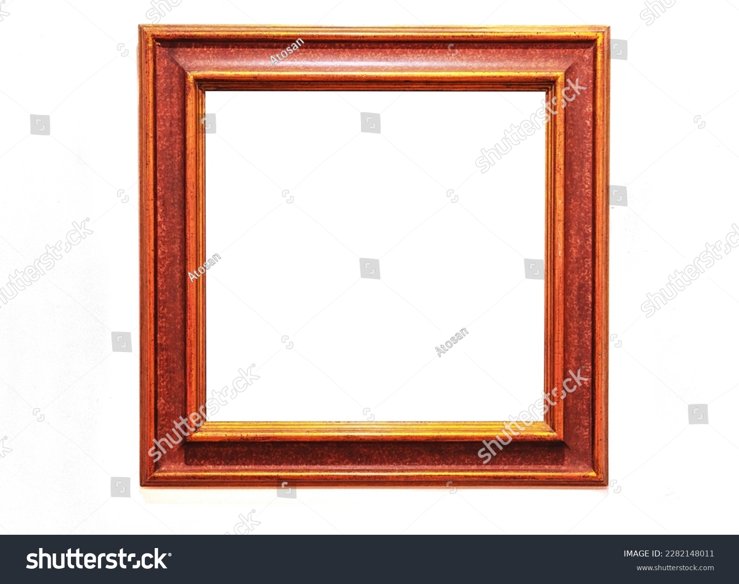Ancient wooden photo frame isolated on white background. #2282148011
