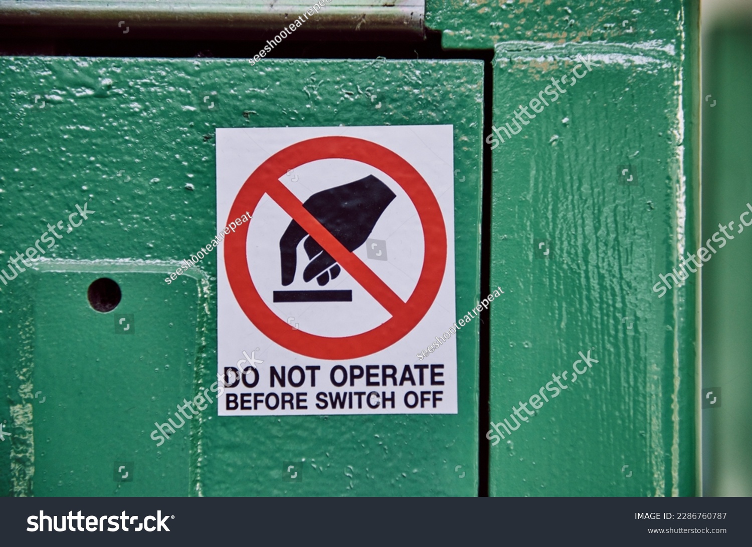 Do not operate health and safety sign to deny personal with no access clearance. Off limits in an industrial factory. danger ahead, health and safety hazard warning. #2286760787