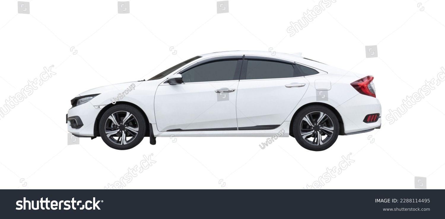 Passenger car isolated on a white background, with clipping path. Full Depth of field. Focus stacking, side view. #2288114495