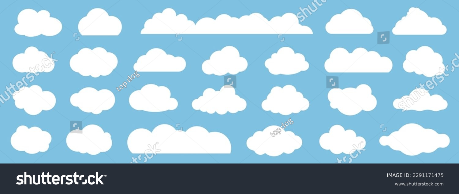 Set of cartoon cloud in a flat design. White cloud collection #2291171475