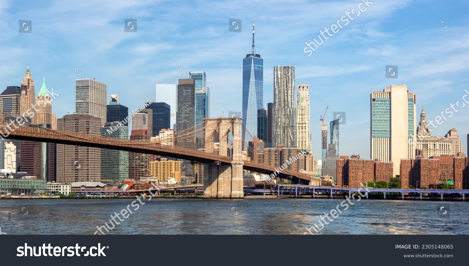 New York City skyline of Manhattan with Brooklyn Bridge and World Trade Center skyscraper panorama traveling in the United States #2305148065
