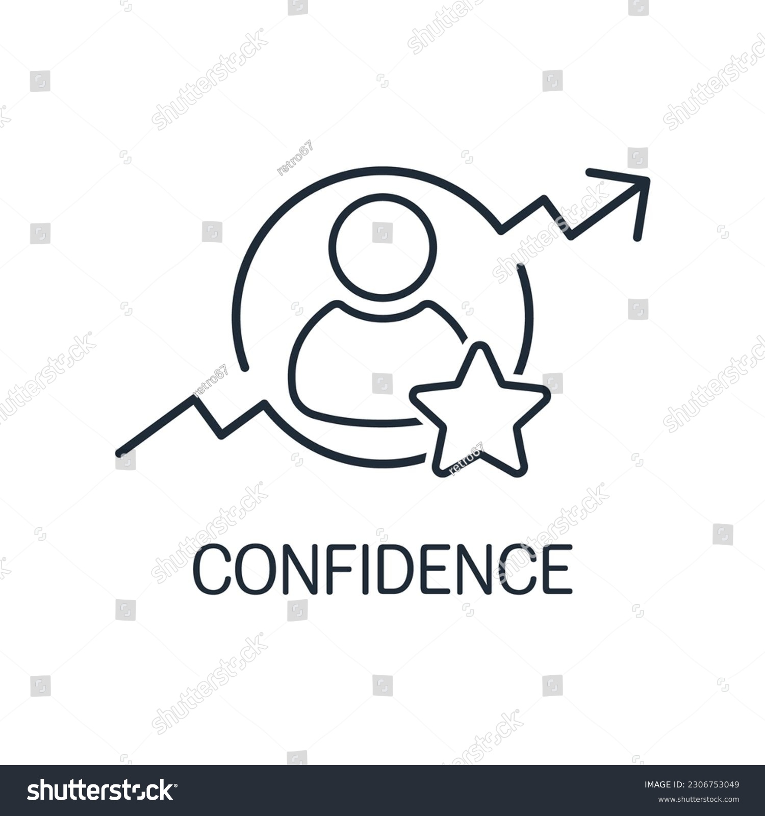 Growing self-confidence. Personal growth. Vector linear icon isolated on white background. #2306753049