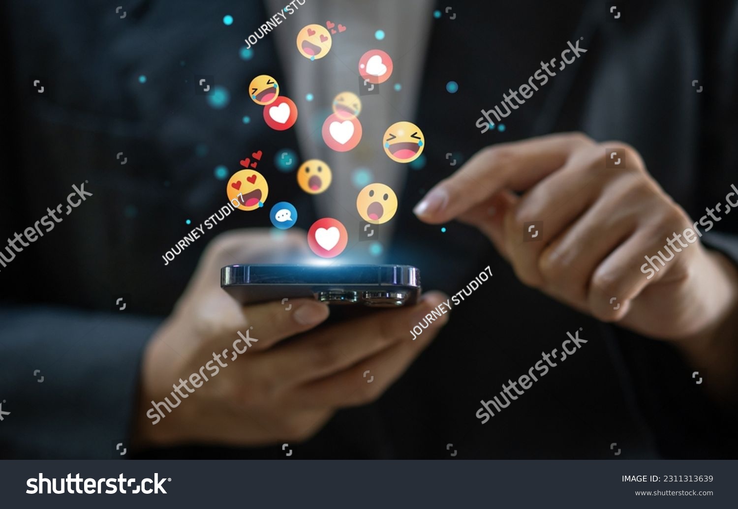 Concept of social media communication and digital online, people use smartphone playing with icon online social media, online marketing, technology, chat, post, like, follow at phone screen #2311313639