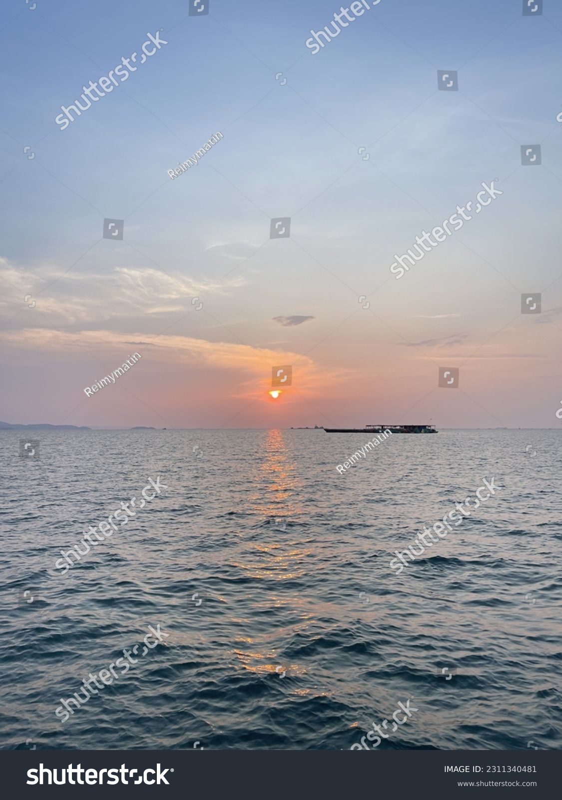 Sunset beach sea sky orange #2311340481