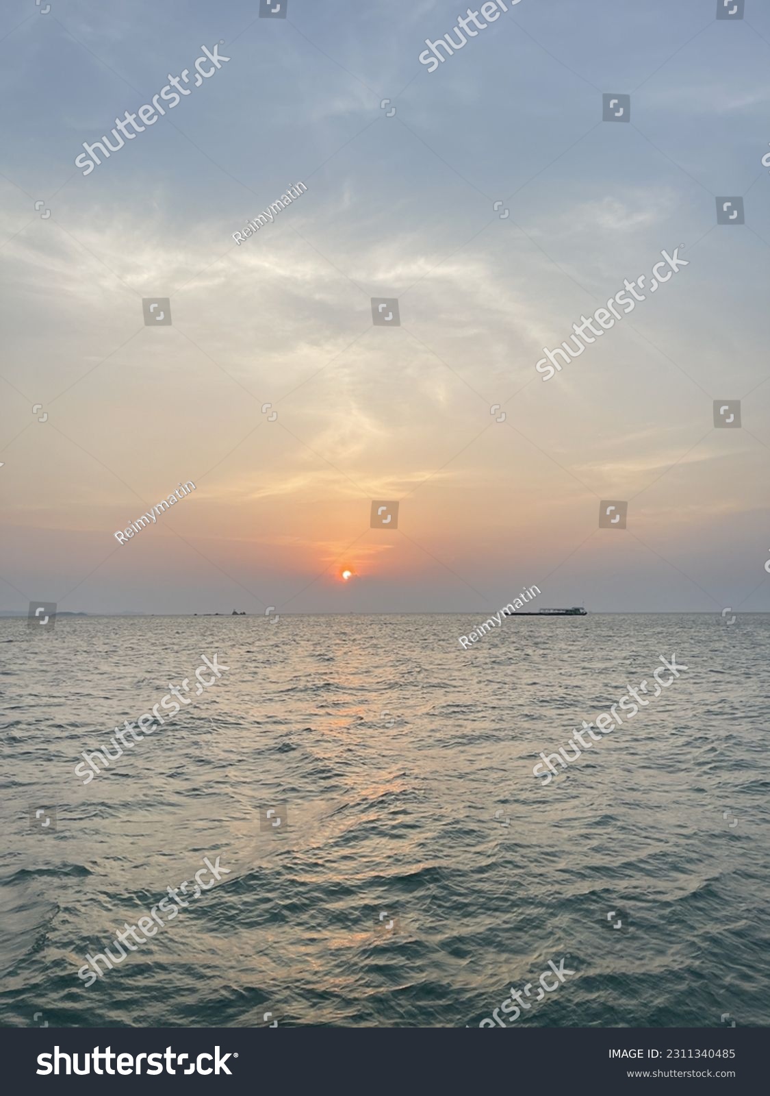 Sunset beach sea sky orange #2311340485