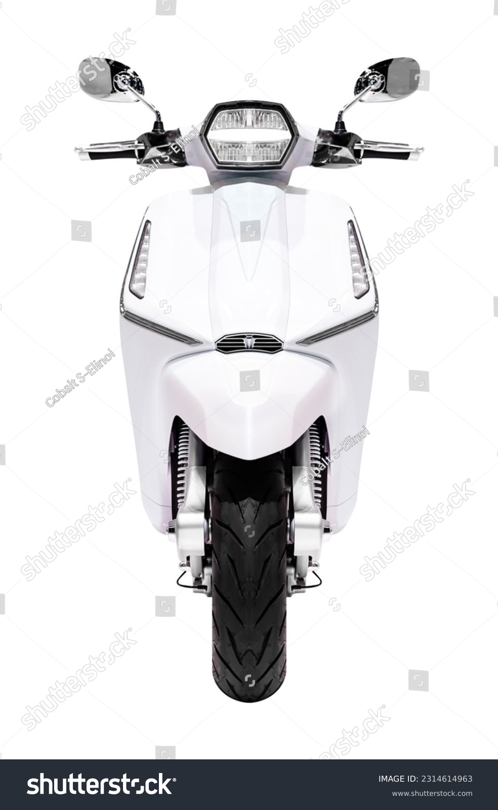 Front view white motorcycle scooter isolated on white background with clipping path #2314614963