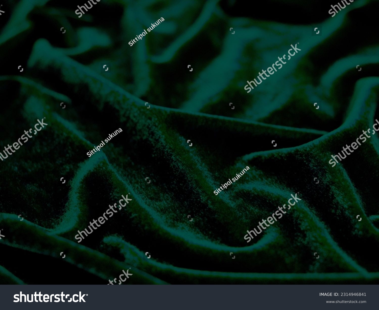 Green velvet fabric texture used as background. Empty green fabric background of soft and smooth textile material. There is space for text.	 #2314946841