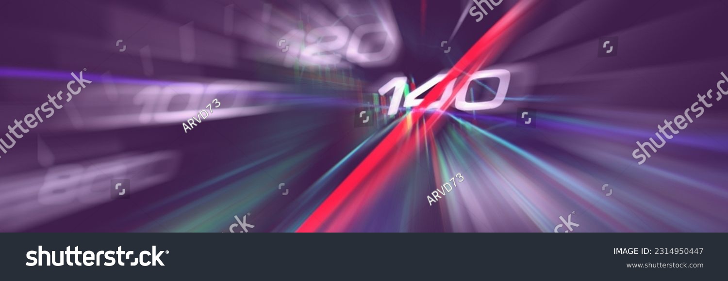 Speedometer with Futuristic Speed.Working set for analyzing financial statistics and analyzing a market data. Double exposure.Dark background.Banner. #2314950447