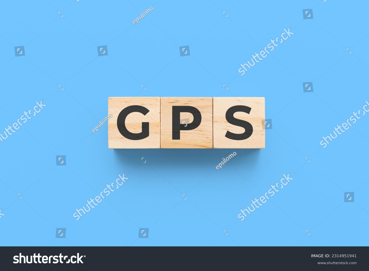 GPS (Global Positioning System) wooden cubes on blue background #2314951941