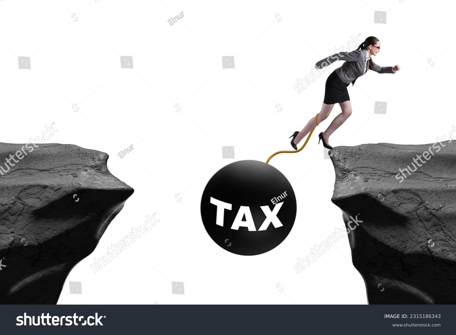 Concept of tax burden with businesswoman over chasm #2315186343