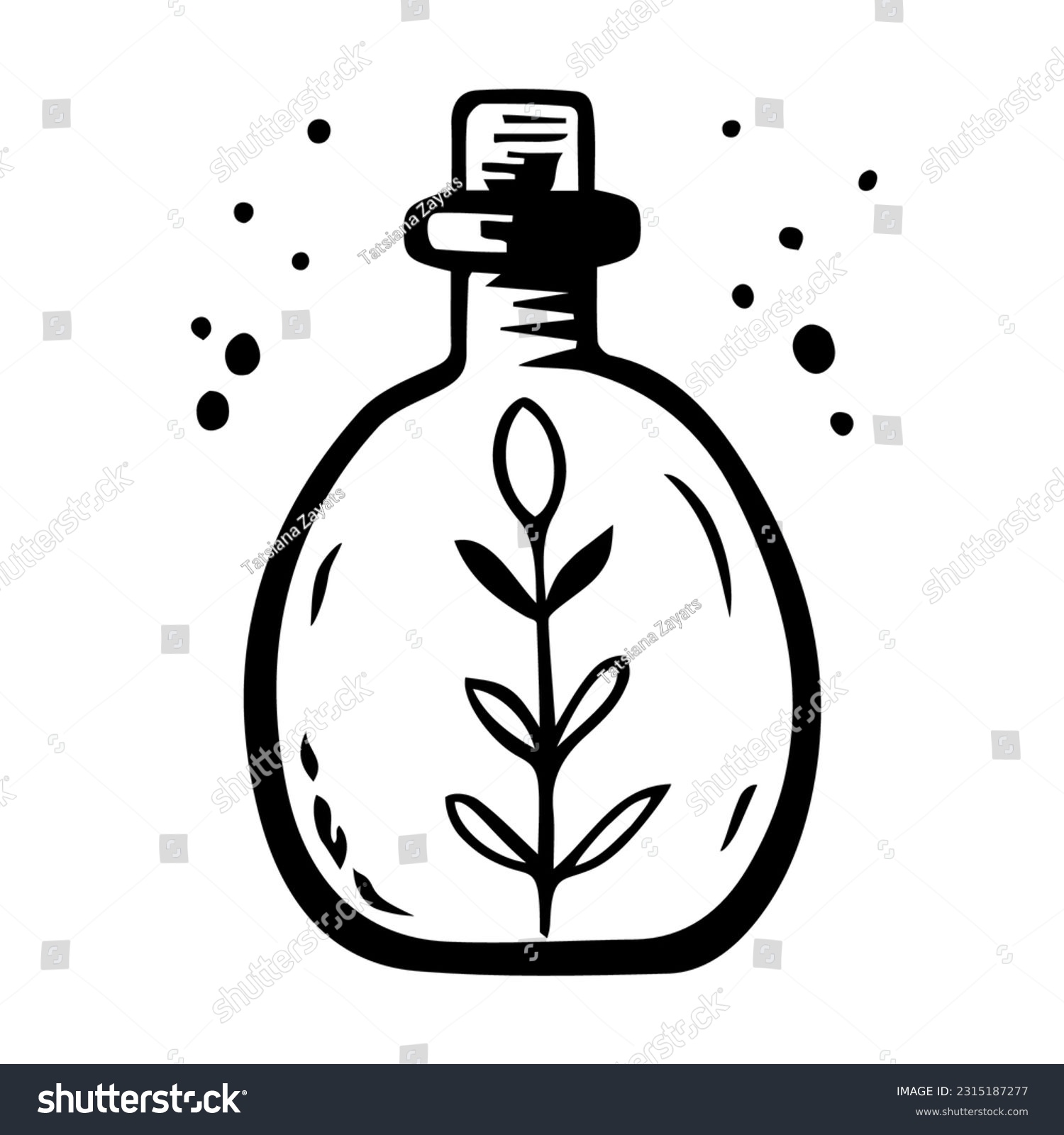 Small bottle of essential oil with plant, editable isolated object on white background, aromatherapy concept #2315187277