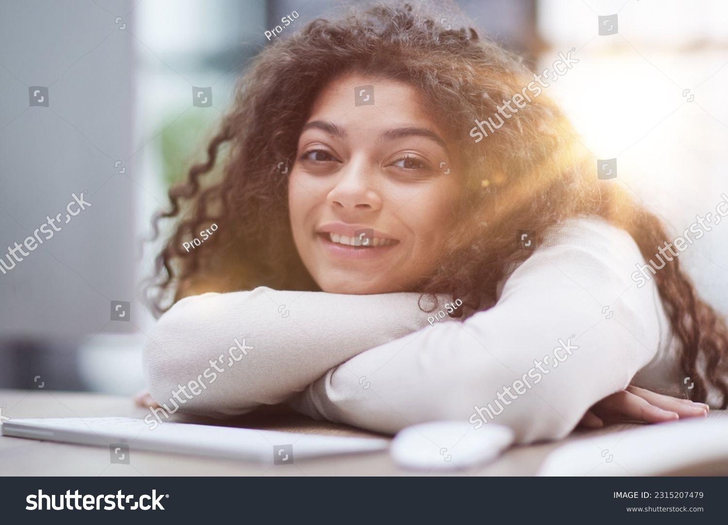 Tired overworked woman resting at workplace in office #2315207479