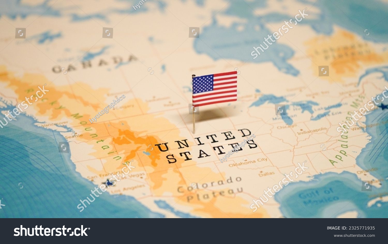 The Flag of United States on the World Map. #2325771935