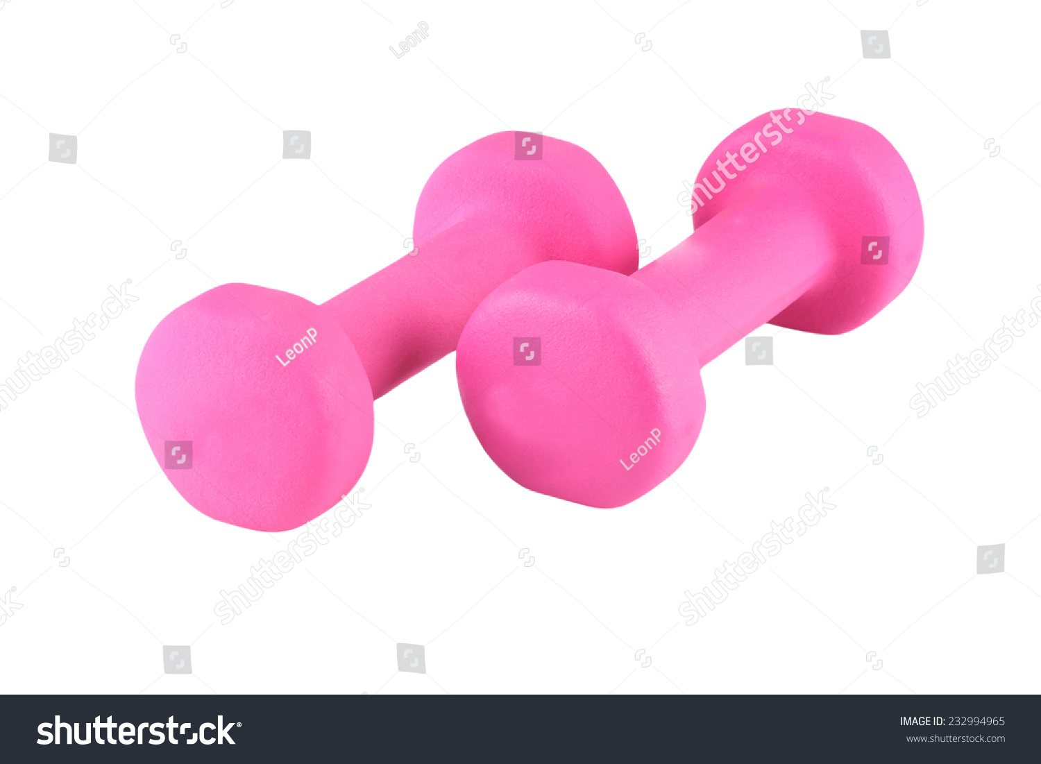 Two pink glossy dumbbell isolated on white  #232994965