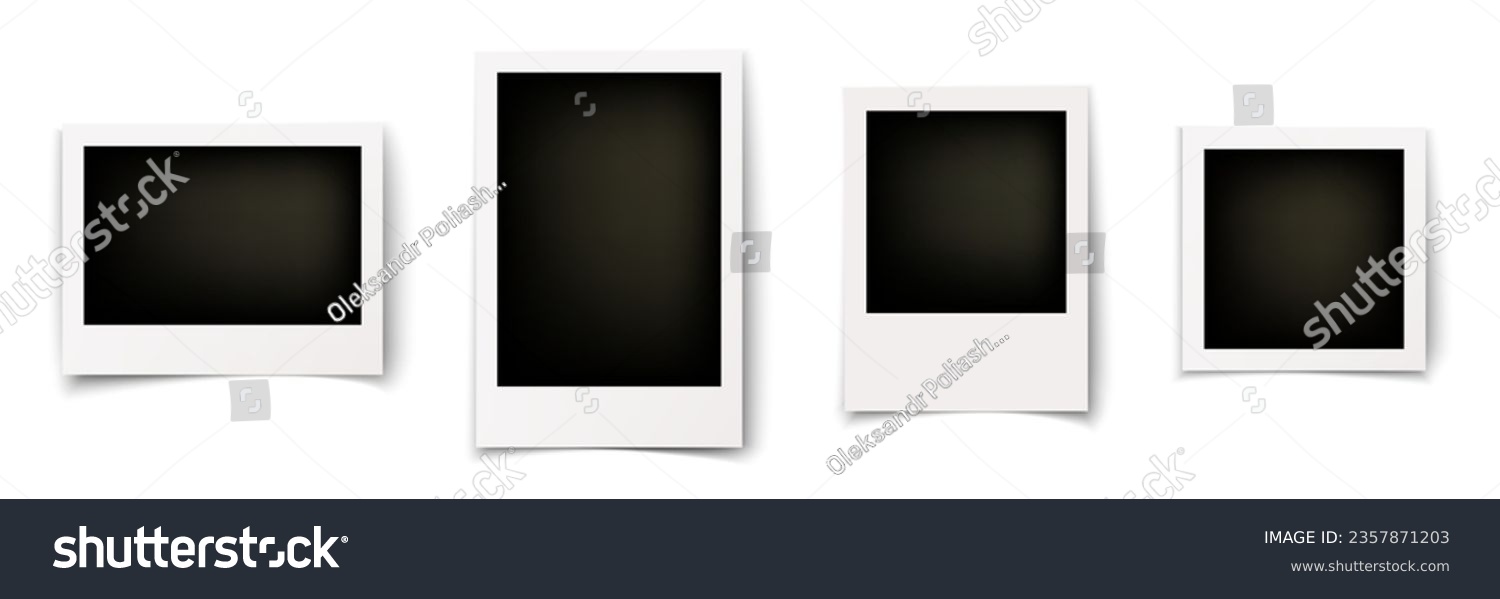 Realistic Polaroid photo frame mockup set. Empty photo frame mock up with shadow. Vintage card. Vector illustration #2357871203