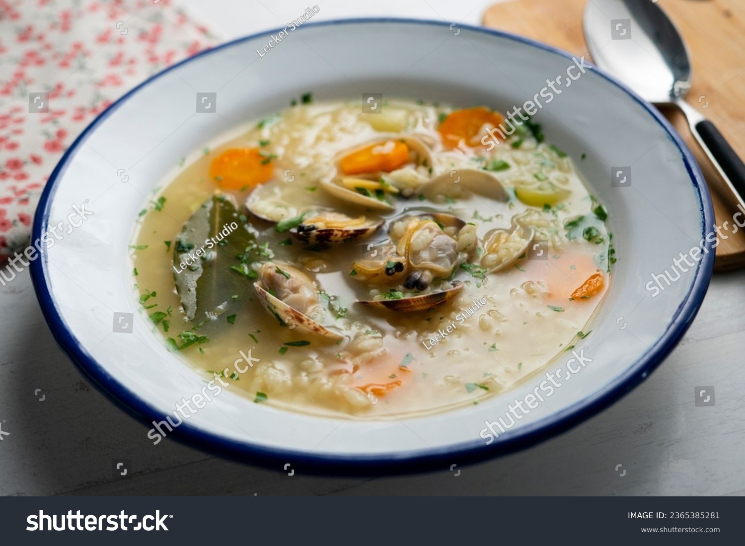 Noodle soup with clams and carrots and other seasonal vegetables. #2365385281