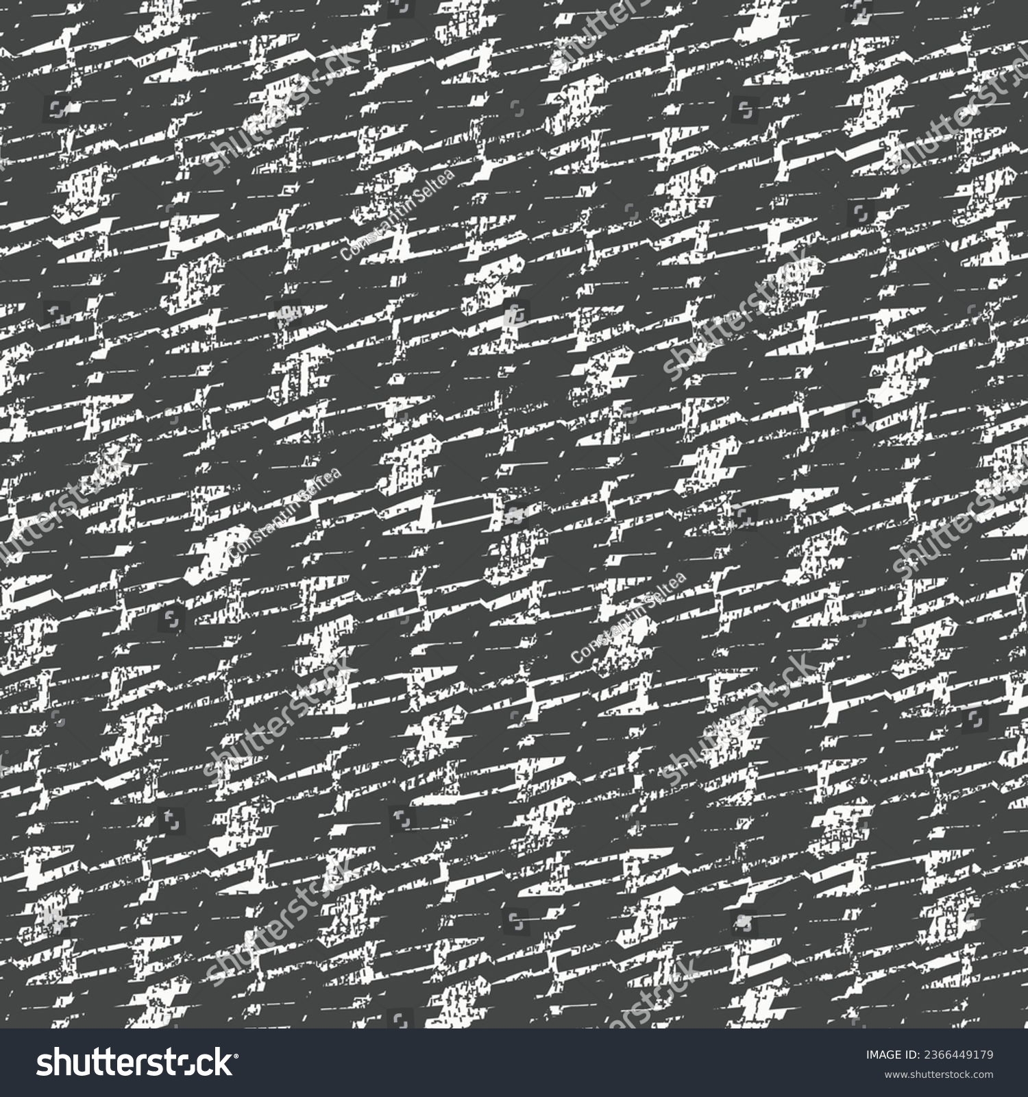 Old cloth with a checkered pattern. Retro textile design. Grunge fabric. Graphics in black and white. Abstract vector. #2366449179