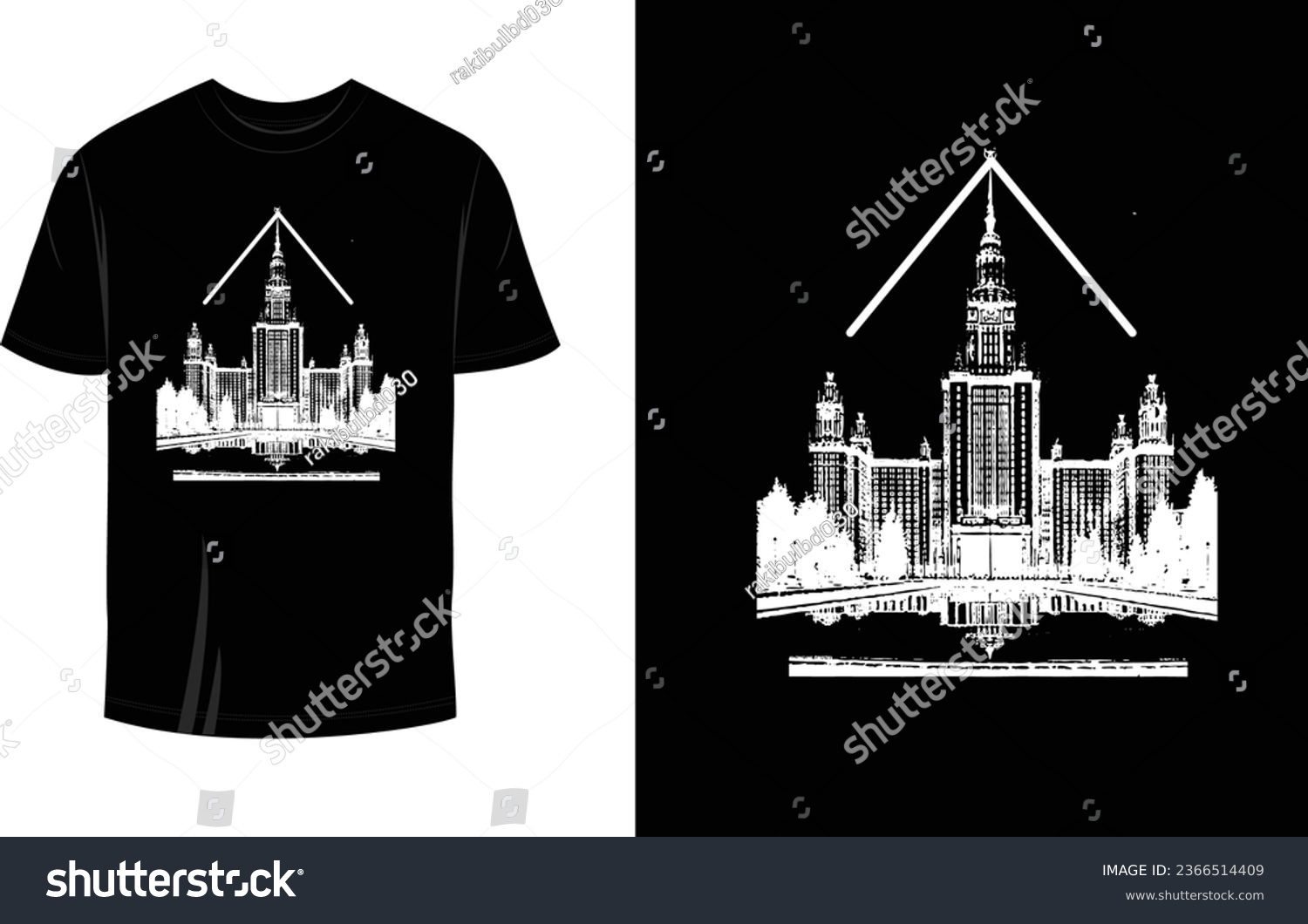 Gotham Tower T Shirt Print Ready Design Vector #2366514409