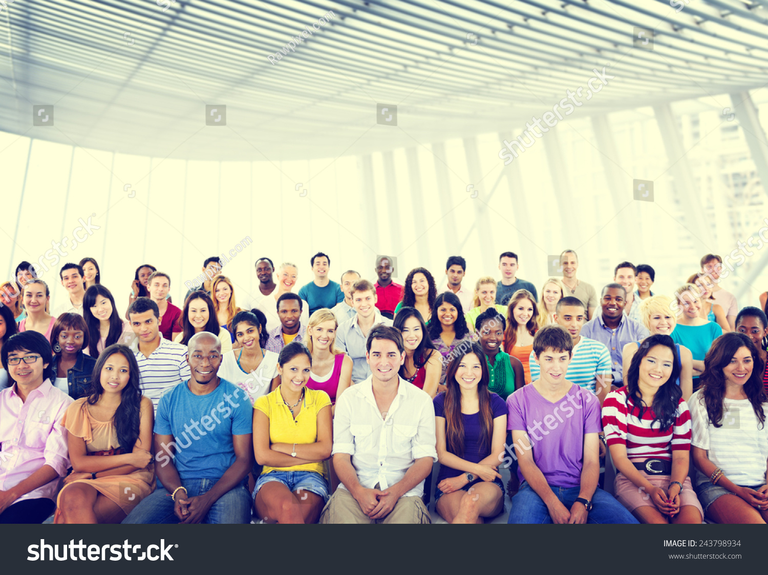 Group People Crowd Audience Casual Multicolored Sitting Concept #243798934