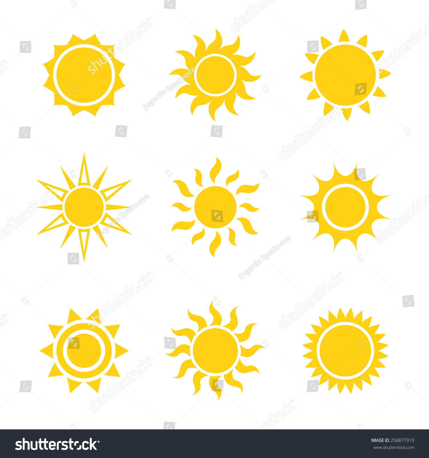 Sun icon set, vector illustration #258877919