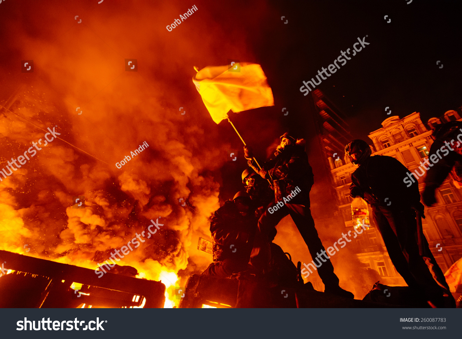 Street protests in Kiev, fire #260087783