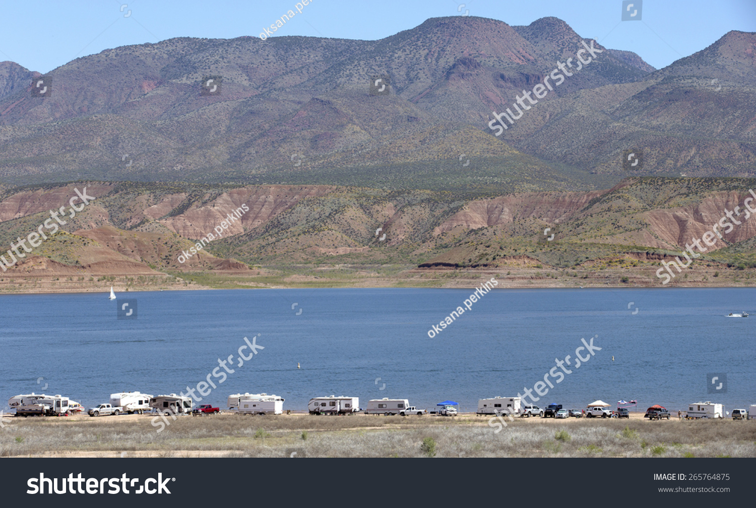 Camping on shores of Roosevelt Lake in Arizona, USA #265764875