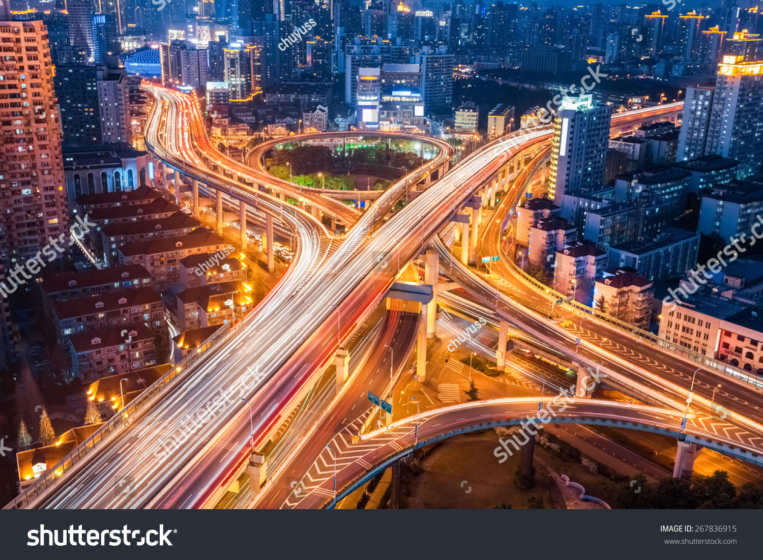 city interchange closeup at night , beautiful transport infrastructure background #267836915