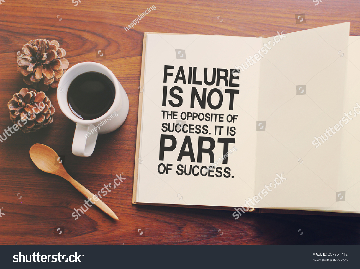 Inspirational motivating quote on notebook and coffee with retro filter effect #267961712