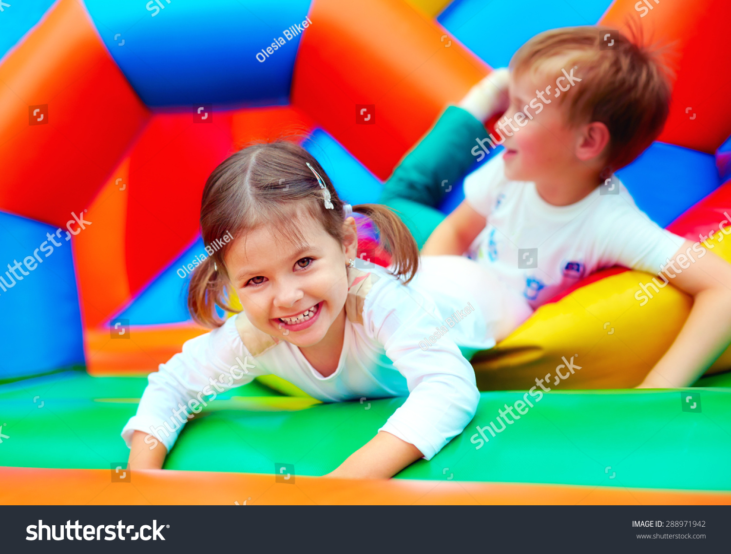happy kids having fun on playground in kindergarten #288971942